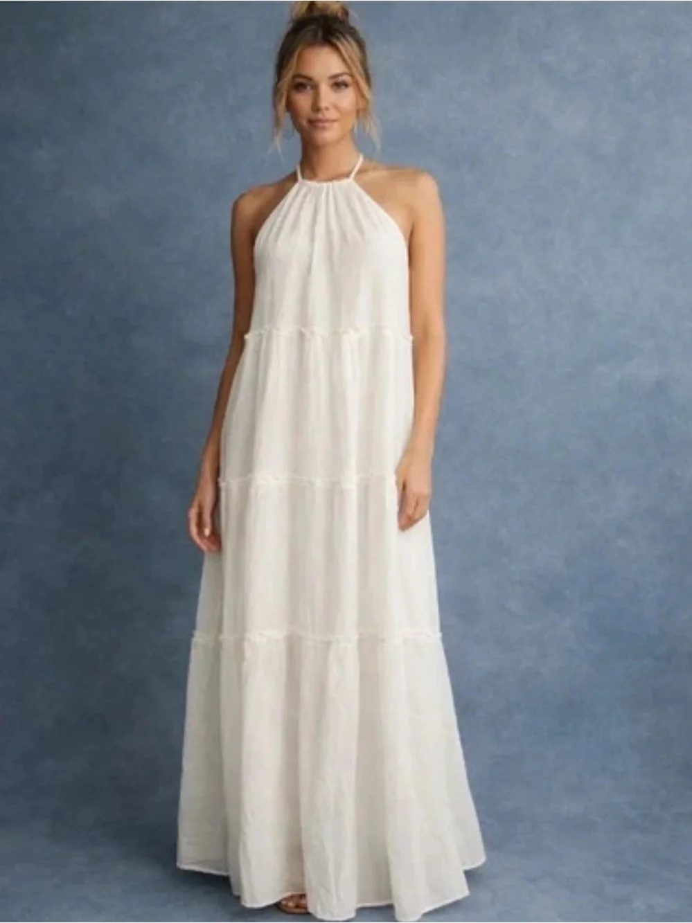 Abercrombie & Fitch - Cream Tiered Halter Maxi Dress Resort Wear - Size M